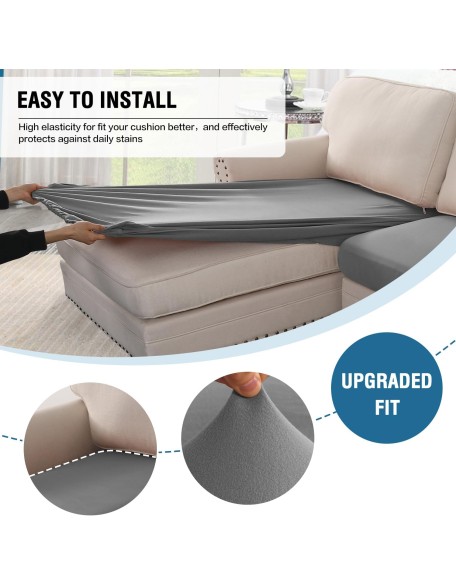100% Waterproof Seat Cushion Covers Sectional Couch Covers 4 Pieces Sofa Cushion Covers L Shape Cushion Chaise Cover for Both Left/Right Couch (Large Sofa 3 Seater + 1 Chaise, Gray)