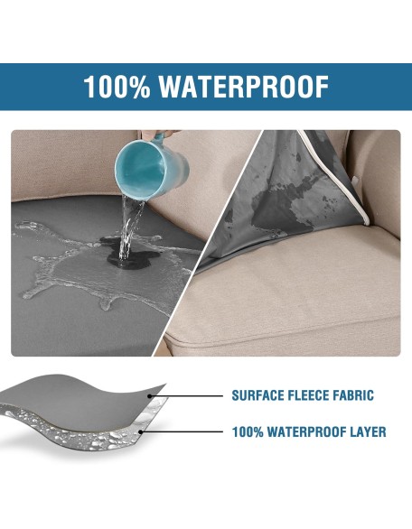 100% Waterproof Seat Cushion Covers Sectional Couch Covers 4 Pieces Sofa Cushion Covers L Shape Cushion Chaise Cover for Both Left/Right Couch (Large Sofa 3 Seater + 1 Chaise, Gray)