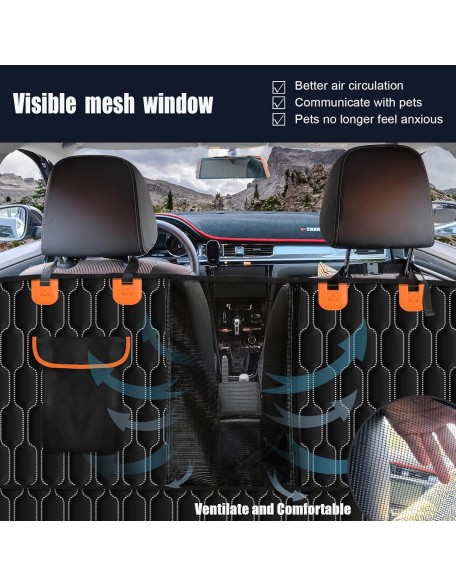 Dog Car Seat Cover for Back Seat,Waterproof with Mesh Window and Storage Pocket,Durable Scratchproof Nonslip Rear Dog Car Hammock with Universal Size Fits for Car/Truck/SUV