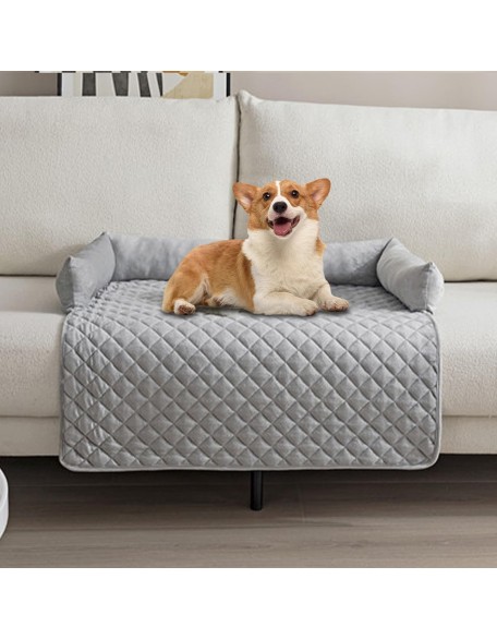 Dogs/Cats Bed Mat for Furniture Protector, Washable Dogs/Cats Sofa Couch Cover, Dog Bed Mat with Pillows, Dog Accessories, Light Grey 35.4 * 35.4in