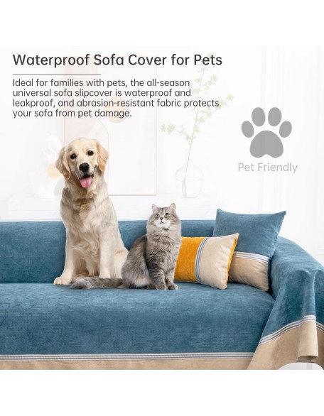 Waterproof Sofa Cover Anti Slip Couch Cover Leakproof Couch Throw Slipcover for Sectional L Shaped Sofa Universal Furniture Protector for Pets Dogs Cats, Navy Blue 79" x 134"
