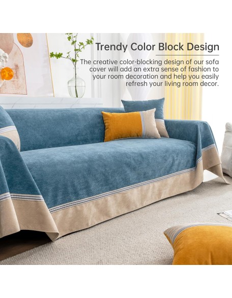 Waterproof Sofa Cover Anti Slip Couch Cover Leakproof Couch Throw Slipcover for Sectional L Shaped Sofa Universal Furniture Protector for Pets Dogs Cats, Navy Blue 79" x 134"