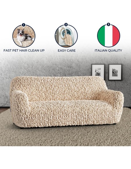Sofa Slipcover - Stretch Sofa Cover - 3 Seater Couch Protector Cover for Pet and Kids - Shiny Soft Velvet Couch Slip Cover - Easy to Clean Sofa Slipcovers - Fuco Velvet - Champagne