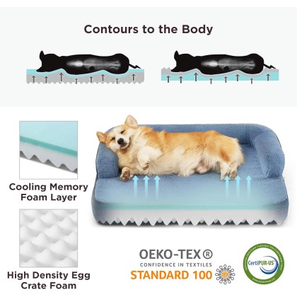 Memory Foam Dog Bed for Extra Large Dogs, XL Orthopedic Dog Bed Sofa with High Support Reversible Egg Foam - Pet Couch with Removable Washable Cover and Waterproof Coating, Navy Blue