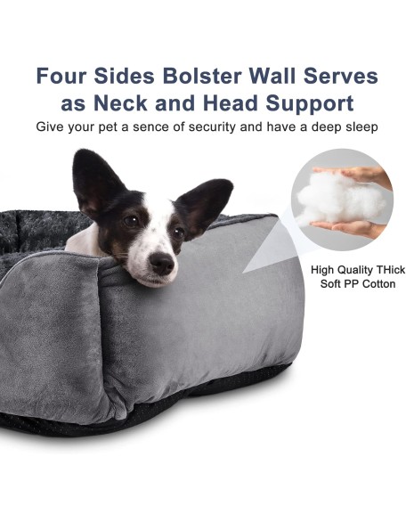 Rectangle Dog Bed for Large Medium Small Dogs Machine Washable Sleeping Dog Sofa Bed Non-Slip Bottom Breathable Soft Puppy Bed Durable Orthopedic Calming Pet Cuddler, Multiple Size, Grey