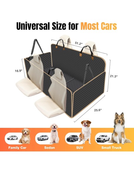 Dog Car Seat Cover with Hard Bottom, Car Back Seat Extender for Dogs, Dog Hammock for SUV Truck, Black