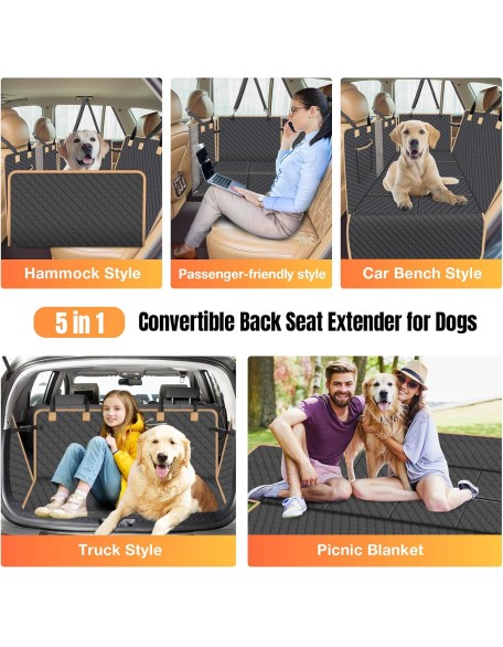 Dog Car Seat Cover with Hard Bottom, Car Back Seat Extender for Dogs, Dog Hammock for SUV Truck, Black