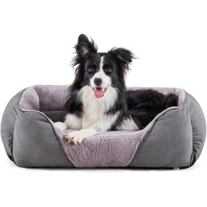 Dog Beds for Medium Dogs Washable, Calming Dog Bed Medium Size Dog, Soft Rectangle Pet Beds Sofa Cuddler, Orthopedic Sleeping Rabbit-Velvet Cozy Puppy Bed with Anti-Slip Bottom (30x24in, Grey)