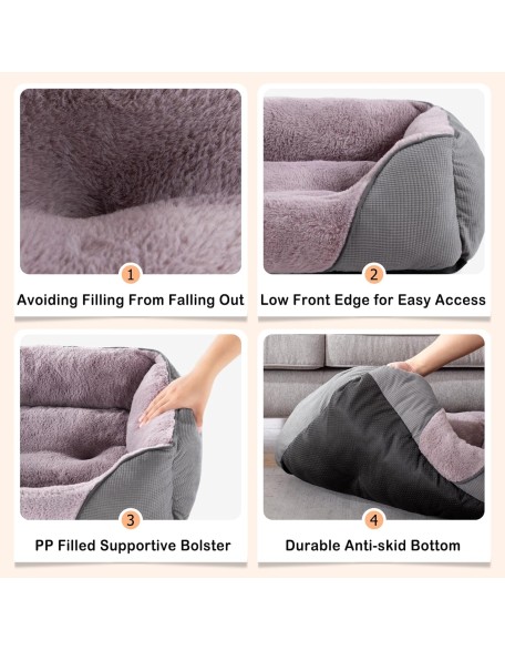 Dog Beds for Medium Dogs Washable, Calming Dog Bed Medium Size Dog, Soft Rectangle Pet Beds Sofa Cuddler, Orthopedic Sleeping Rabbit-Velvet Cozy Puppy Bed with Anti-Slip Bottom (30x24in, Grey)