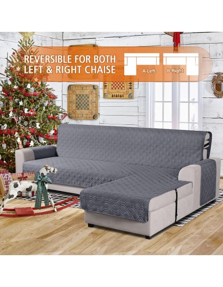 Upgraded Sectional Couch Covers 100% Waterproof L Shaped Sofa Slipcover Reversible Chaise Lounge Cover for Sectional Sofa Furniture Protector Cover for Pets Dog Cat(Large, Nature Gray)