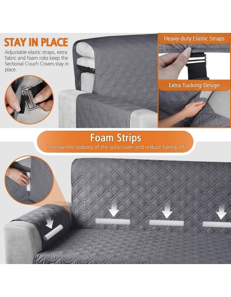 Upgraded Sectional Couch Covers 100% Waterproof L Shaped Sofa Slipcover Reversible Chaise Lounge Cover for Sectional Sofa Furniture Protector Cover for Pets Dog Cat(Large, Nature Gray)