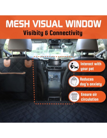 Large Backseat Cover for Dogs. Car Seat Extender with Hard Reinforced Bottom & Mesh. Heavy Duty Hammock. Large Side Flaps- Full Car/SUV Protection- Doors, Backseat & Floor. Waterproof, Washable.