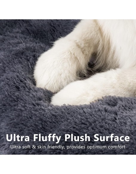 Large Dog Bed Crate Pad, Deluxe Plush Washable Dog Beds Fulffy Soft Kennel Pad Anti-Slip Pet Sleeping Mat for Large Medium Small Dogs, 35" x 21", Grey