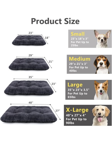 Large Dog Bed Crate Pad, Deluxe Plush Washable Dog Beds Fulffy Soft Kennel Pad Anti-Slip Pet Sleeping Mat for Large Medium Small Dogs, 35" x 21", Grey