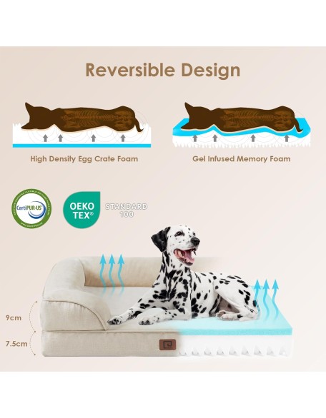 Orthopedic Dog Bed for Medium Dogs, Waterproof Memory Foam Medium Dog Beds with Sides, Non-Slip Bottom and Egg-Crate Foam Medium Dog Couch Bed with Washable Removable Cover, Beige