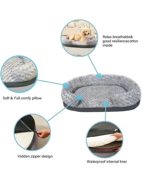 Medium Dog Bed Mat - Sofa-Style C-Shape Design, Super Soft Reversible Memory Foam and Eggshell Foam, Non-Slip Bottom, Waterproof and Easy to Clean