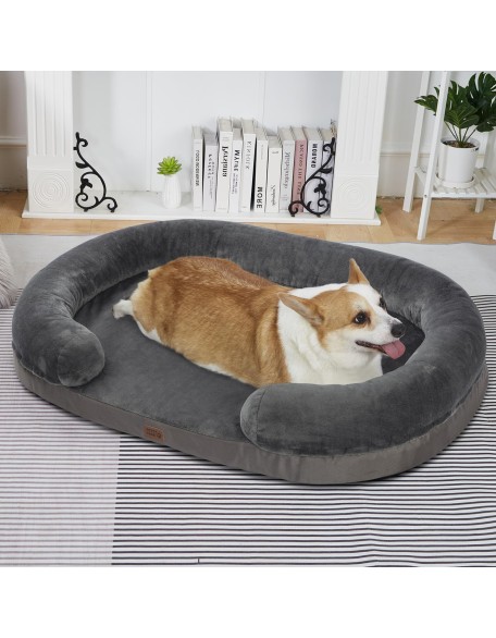 Orthopedic Dog Bed for Large Dogs with Memory Foam, Waterproof Pet Bed Soft Sofa with Washable Removable Cover Anti-Slip Bottom, Extra Head and Neck Support Sleeper, 38” Dark Grey