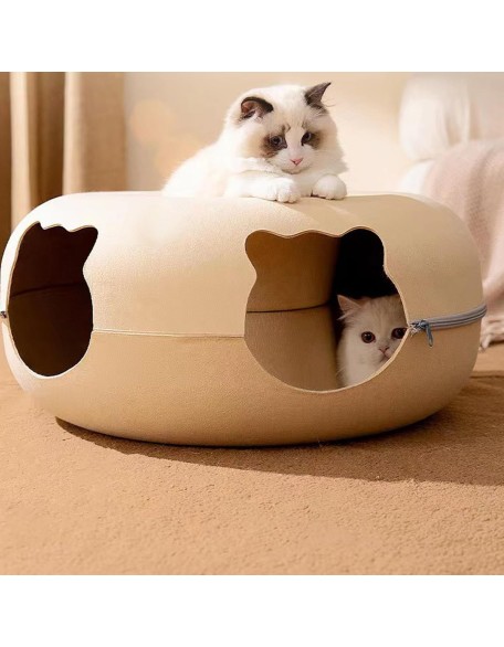 Cat Tunnel Bed,Cat Toys Cat Tube for Indoor Cats,Removable Washable Felt Cat Carve Bed with Zipper，Cat Cave Interactive Toys for Dog Bunny Cat Pet Supplies