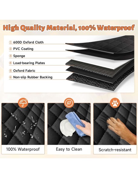 Back Seat Extender for Dogs, Hard Bottom Dog Car Seat Cover for Back Seat with Mesh Window,100% Waterproof Pet Dog Hammock for Car SUV Backseat Protector Travel Camping Bed (Black)