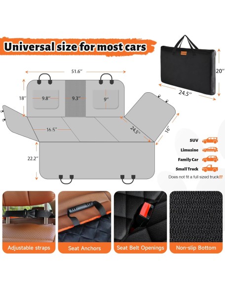 Back Seat Extender for Dogs, Hard Bottom Dog Car Seat Cover for Back Seat with Mesh Window,100% Waterproof Pet Dog Hammock for Car SUV Backseat Protector Travel Camping Bed (Black)