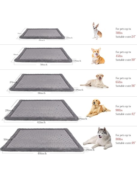 Dog Crate Pad 24x17 inch Gray Memory Foam Dog Bed Mat for Small Dog Cat Grey Washable Puppy Sleeping Bed Anti Slip