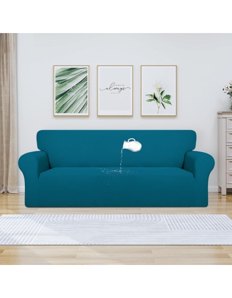 100% Dual Waterproof Couch Cover Slipcovers for Couches and Sofas - Stretch Non Slip Fleece Sofa Covers Washable, Leakproof Furniture Protector for Kids, Pets (Oversized Sofa, Peacock Blue)