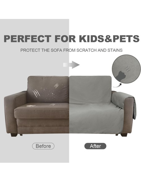 Sofa Cover, Water Resistant Slipcover Furniture Protector, Washable Couch Cover with Non Slip and Elastic Straps for Kids, Dogs, Pets(Sofa, LightGrey-Waffle)