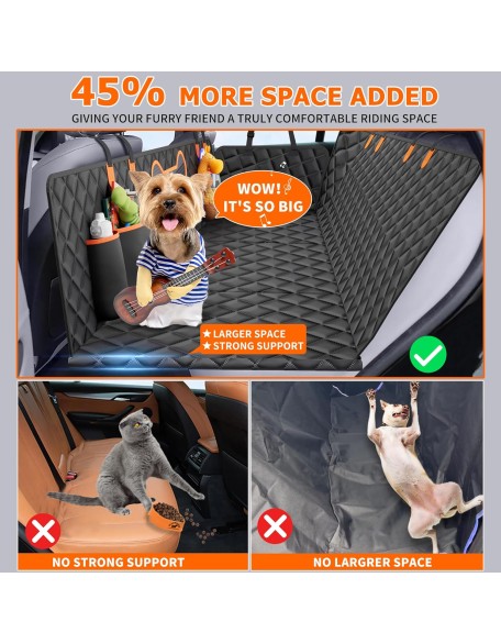 Back Seat Extender for Dogs in Car, Dog Car Backseat Covers with Hard Bottom, Foldable 3 Boards Waterproof Dog Bed Hammock, Pet Protector with Mesh Window for Car, SUV, Small Truck