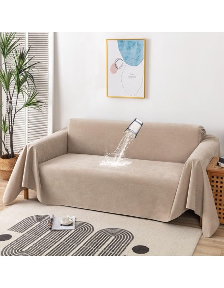 Non-Slip Couch Cover Waterproof Sectional Sofa Cover Couch Cover Blanket - Cat Scratch Furniture Protector Dog Couch Cover Protector Machine Washable, 71’’ x 118’’, Oat Beige - U