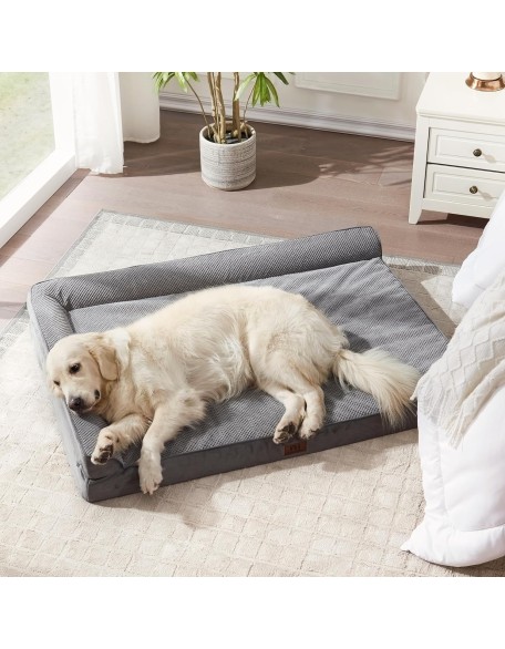 Orthopedic Dog Beds Big Large Sized Dog, Pet Sofa Bed with Removable Washable Cover, Egg Foam Support, Bolster Cushion for Comfortable Sleep, Waterproof Lining and Non-Slip Bottom