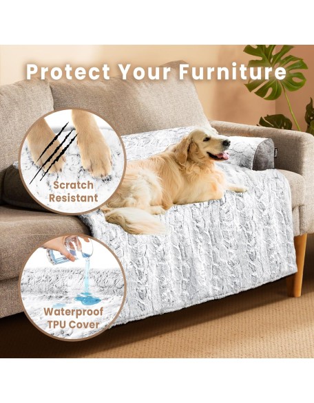Dog Couch Bed for Large Dogs Memory Foam, Faux Fur Waterproof Dog Bed for Couch Furniture Protector, Calming Dog Bed Washable with for Pet Sofa Cover, Large 41x37 Inches