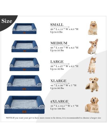 Dog Beds for Large Dogs, Orthopedic Sofa Dog Bed Mat Pillow with Removable Waterproof Cover, Egg-Foam Dog Crate Bed for Medium Large Dogs