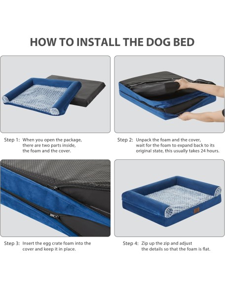 Dog Beds for Large Dogs, Orthopedic Sofa Dog Bed Mat Pillow with Removable Waterproof Cover, Egg-Foam Dog Crate Bed for Medium Large Dogs