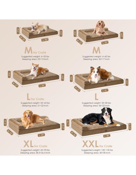 Memory Foam Orthopedic Dog Beds Large Sized Dog, Washable Dog Bed with Waterproof Lining Removable Cover, Big Dog Bed Sofa with Nonskid Bottom Pet Couch Bed, 41x27 Inches, Camel