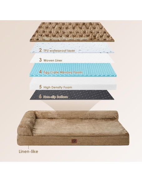Memory Foam Orthopedic Dog Beds Large Sized Dog, Washable Dog Bed with Waterproof Lining Removable Cover, Big Dog Bed Sofa with Nonskid Bottom Pet Couch Bed, 41x27 Inches, Camel