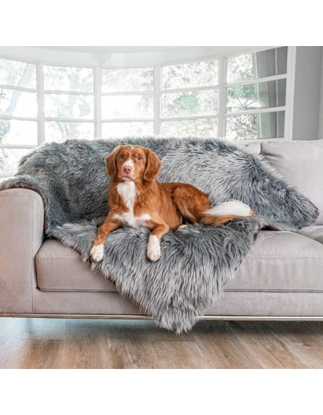 PupProtector Waterproof Throw Blanket for Dogs and Cats, Pet Blanket Cover for Couches, Sofas, Beds, Car Seats, Furniture, Calming Soft Faux Fur, Charcoal Grey, Original (60" L x 50" W)