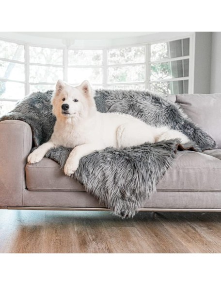 PupProtector Waterproof Throw Blanket for Dogs and Cats, Pet Blanket Cover for Couches, Sofas, Beds, Car Seats, Furniture, Calming Soft Faux Fur, Charcoal Grey, Original (60" L x 50" W)