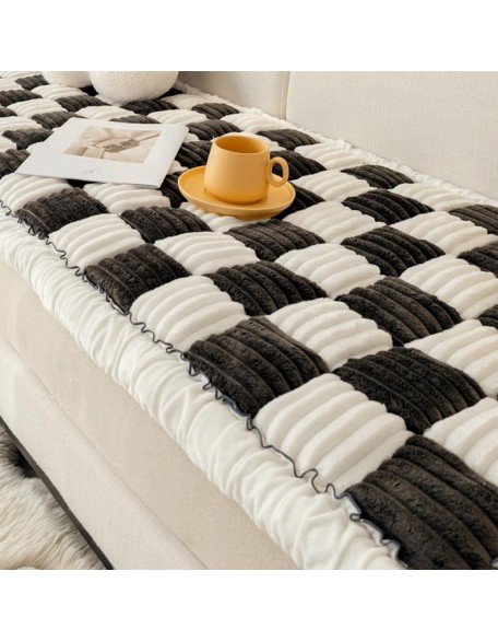 Fun Fuzzy Couch Covers Pet Washable, Cream-Coloured Large Plaid Square Pet Mat Bed Couch Cover, Super Soft Dog Bed Cover Pet Blanket for Sofa Carpeting (Black, 60 * 60cm/23.6 * 23.6inch)