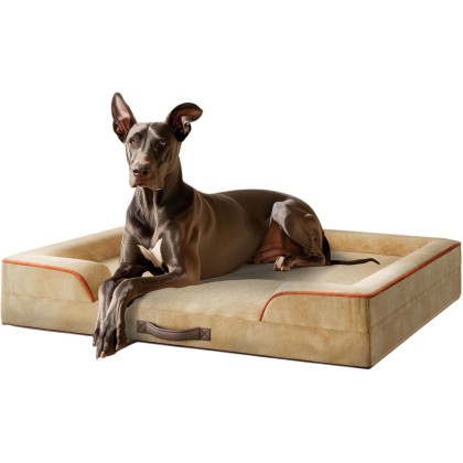 XXL Orthopedic Dog Sofa Bed - Jumbo Pet Couch with Memory Foam, Completely Removable Washable Cover, Waterproof Lining, Nonskid Bottom, Beige - Perfect for Large Breeds