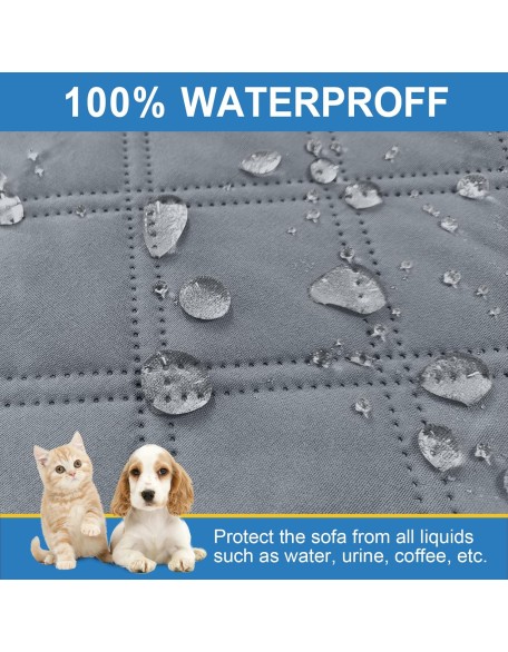 100% Waterproof Corner Sectional Couch Covers L Shape 3-Piece Quilted Sectional Sofa Cover Slipcover Set U Shaped Washable Pet Dog Furniture Protector with Non Slip Straps (Dark Gray)