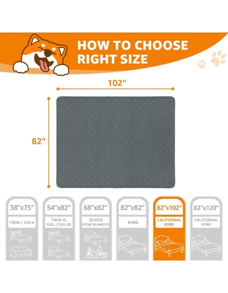 Waterproof Dog Blanket, Anti-Slip Bed Couch Covers for Dogs, 2 Pack Soft Pet Blankets to Protect Furniture Sofa Car for Puppy Cat Kids, 82X102in, Dark Gray