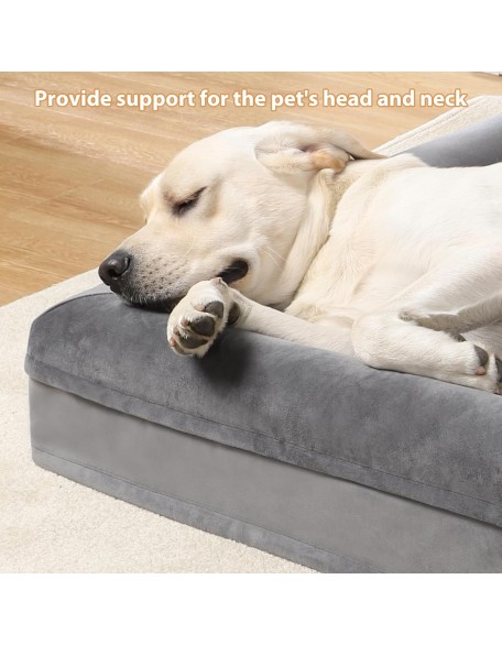 Orthopedic Dog Bed for Extra Large Dogs - XXL Pet Sofa Bed with Removable Washable Cover, Waterproof Lining, Nonskid Bottom, Foam Dog Couch Bed with Sides Bolster, Grey 47x29x7 Inch