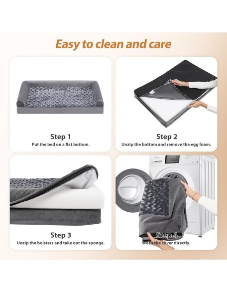 Orthopedic Dog Bed for Extra Large Dogs - XXL Pet Sofa Bed with Removable Washable Cover, Waterproof Lining, Nonskid Bottom, Foam Dog Couch Bed with Sides Bolster, Grey 47x29x7 Inch
