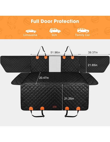 Dog Car Cover for Back Seat and Door Protector Waterproof Dog Seat Covers for Cars, Car Seat Protector for Dogs with 1 Dog Seat Belt, Nonslip Back Seat Cover and Door Cover for SUV
