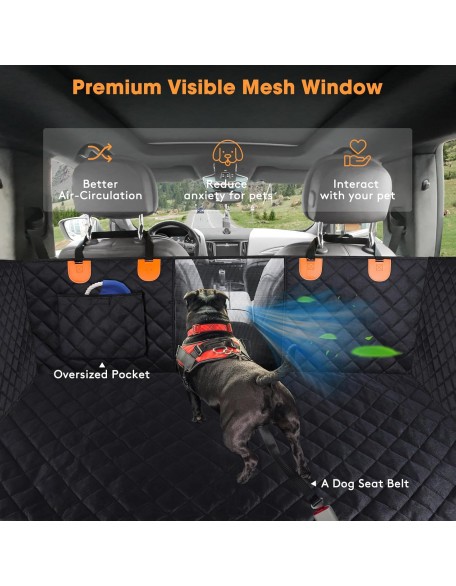 Dog Car Cover for Back Seat and Door Protector Waterproof Dog Seat Covers for Cars, Car Seat Protector for Dogs with 1 Dog Seat Belt, Nonslip Back Seat Cover and Door Cover for SUV