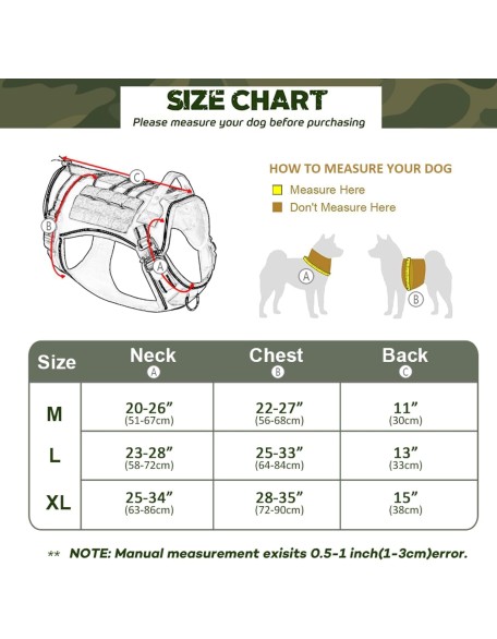 Military Tactical Dog Harness, No Pull, Working Dog Harness, Heavy Duty Nylon Dog Harness, Vest, Reflective, Adjustable Outdoor Dog Harness,L,Black