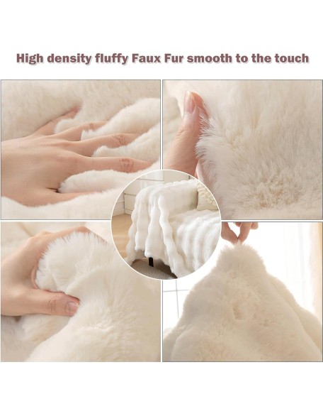 Thick Faux Rabbit Fur Couch Cover 1-Piece Non-Slip Warm Soft Cozy Sofa Covers,Fluffy Plush Sofa Slipcover Furniture Protector for Kids,Pets(White,71" x 118")