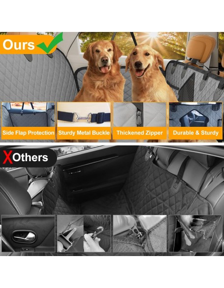 Back Seat Extender for Dogs, Dog Car Seat Cover for Back Seat with Hard Bottom-Support 330lb, Waterproof Dog Car Seat Protector, Dog Hammock for Car/SUV/Truck Camping Mattress Bed, Grey