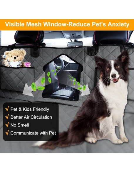 Back Seat Extender for Dogs, Dog Car Seat Cover for Back Seat with Hard Bottom-Support 330lb, Waterproof Dog Car Seat Protector, Dog Hammock for Car/SUV/Truck Camping Mattress Bed, Grey