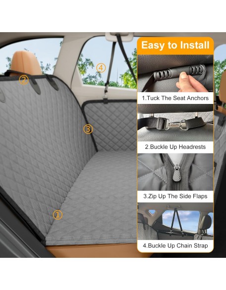 Back Seat Extender for Dogs, Dog Car Seat Cover for Back Seat with Hard Bottom-Support 330lb, Waterproof Dog Car Seat Protector, Dog Hammock for Car/SUV/Truck Camping Mattress Bed, Grey